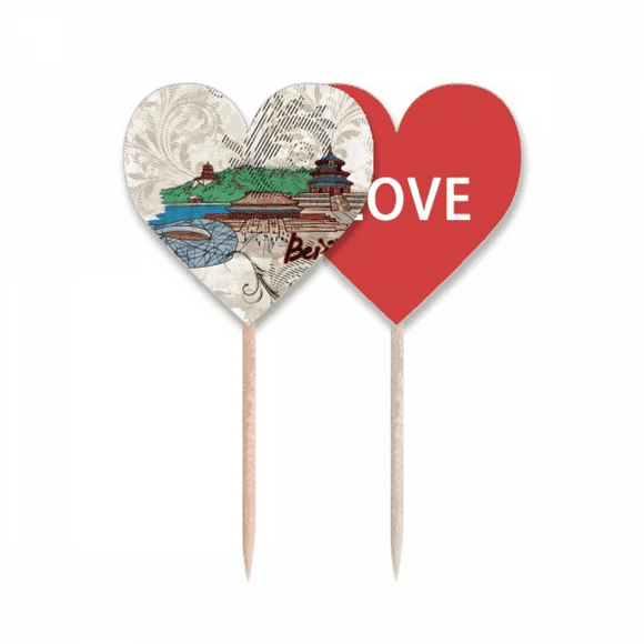 Tian An Men Bird Nest Beijing China Toothpick Flag LOVE Heart Lable Cupcake Pick