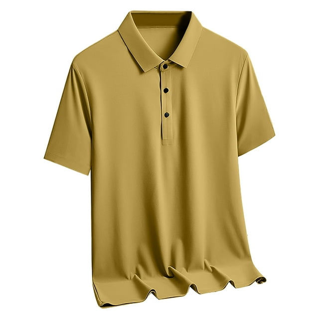 Puntoco Polo De Seda De Hielo De Color Sólido De Manga Corta Para Hombre top/Camisa De Solapa De Manga Corta Amarillo Xl, Regalo Para Mujer