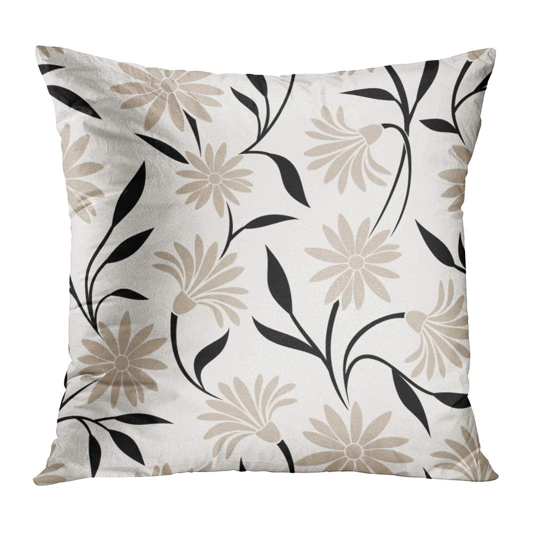 BOSDECO Brown Pattern Beige Flowers and Black Leaves on Abstract White