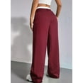 thumbnail image 5 of Women'S Striped Pants Color Block High Waisted Wide Leg Casual Work Office Long Trousers Wine Red L, 5 of 9