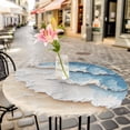 thumbnail image 3 of Summer Beach Elastic Fitted Round Table Cover Blue Ocean Waves Waterproof Outdoor Tablecloth for Holiday Party, Picnic, Patio & Dining Fits Tables Up to 36"-44", 3 of 8