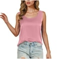 thumbnail image 2 of HOZADOIE Pink Tank Tops for Women Satin Spring Summer Sleeveless Stylish Solid Color Crew Neck Camisole Loose Fit Breathable Daily Casual Wear Versatile Loungewear Tunic Shirts, 2 of 7