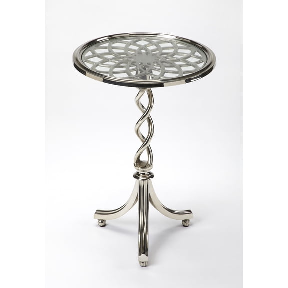 HomeRoots 476023 25.75 x 17.5 x 17.5 in. Silver Aluminum Open Lattice Round Top End Table
