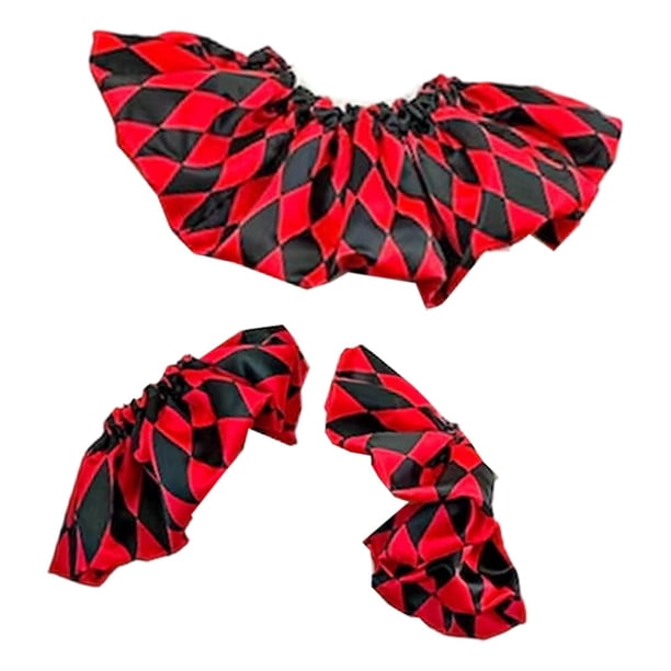 Conjunto de puños de cuello de payaso, fácil de usar, accesorio fotográfico para fiesta, disfraz de Halloween para festival Cuadrículas negras y rojas