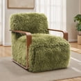 thumbnail image 2 of YIYADO Vintage Armchair, Long Soft Faux fur Chair, Curved Wooden Armrests Hugging the Back, Green Finish, 2 of 4