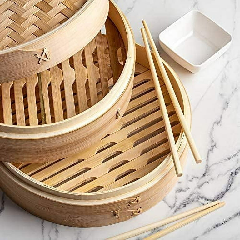 Bamboo Steamer Basket 10 Inch with 2 Pairs Chopsticks, Tongs and 50 Paper  Liners, 1 set - Kroger