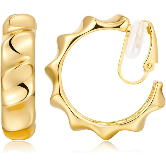 Clip On Hoop Earrings for Women Classic Large Chunky Hoops Clip On Earrings Non Pierced Hoop Earrings Minimalistic Hoop Clip Earrings