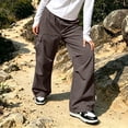 thumbnail image 4 of Bovemsi Flowy Pants for Women Fashion Outfits Clothes Brown Wide Leg Lightweight Cargo Jogger Trousers With Pockets, Elastic Waist Hiking Pants M, 4 of 4