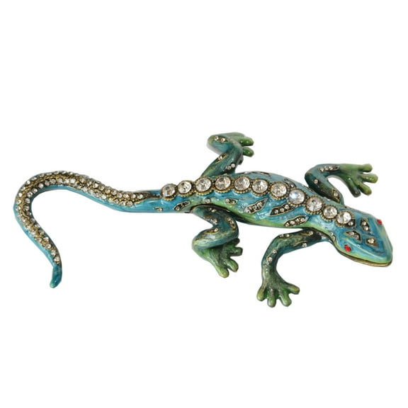 Bejeweled Lizard Trinket Jewelry Box Hand Painted Enamel Home Decor Unique Gift