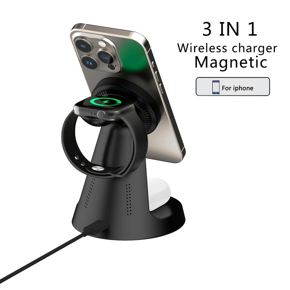 3in 1 Wireless Charging Station for Apple Charger Stand, Fast Magnetic Wireless Charger Station for iPhone 17 Air 16 15 14 13 12 Series, Airpods, Apple Watch