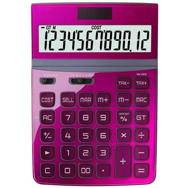 Multifunction Large Screen Calculator 12-bit Digital HD Display Protection Eye Solar Button Battery Double Insurance Financial Calculator Practical Gift (Color : Gold)-Wine Red