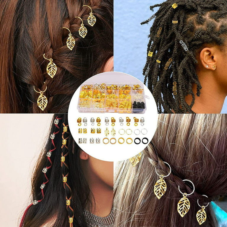 200Pcs/box Hair Braiding Bead Metal Sheets Ring Braid Dreadlocks Beads  Clips Metal Hair Cuffs with Storage Box 