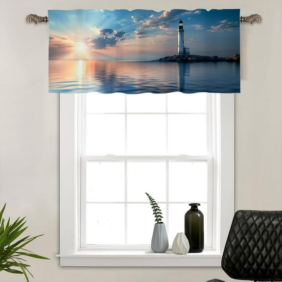 1 Panel Ocean Nautical Kitchen Valance Curtains for Windows, Modern Lighthouse Coastal Window Treatment Rod Pocket Drapes Valances for Bathroom, 54" X 18"