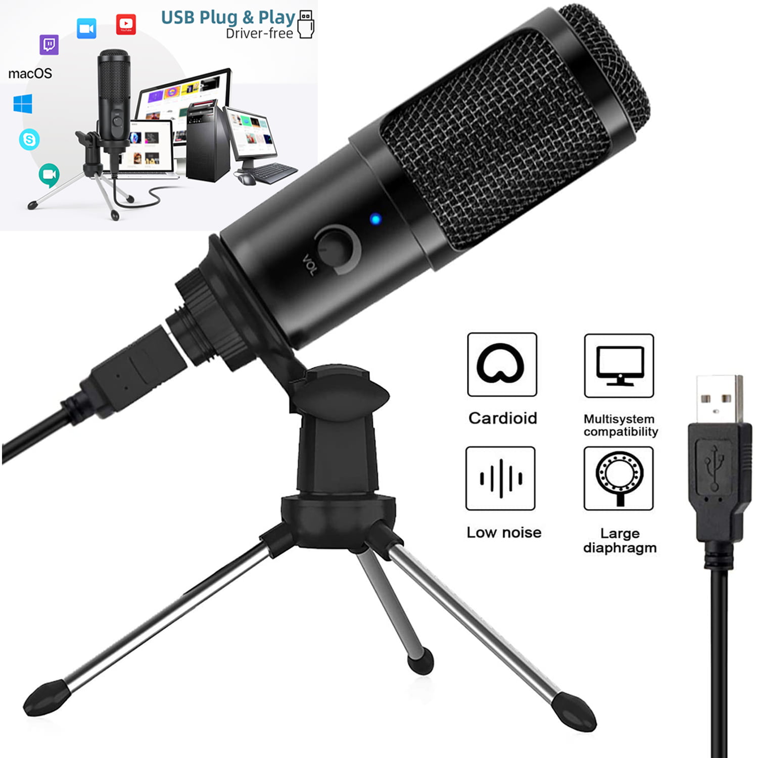 Nierencharakteristik Recording Mikrofon für Studio Video,Games,Podcast Broadcast Microphone mit Ständer Streaming iMeshbean USB Mikrofon Kondensator Mikrofon für PC und Laptop 