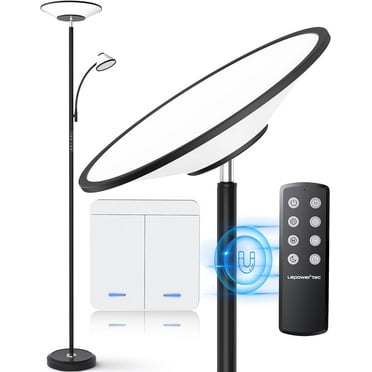 Lepower-Tec 60 Lighting Effects  Floor Lamp for Living Room, Torchiere Standing Lamp with Wall Switch and Remote for Bedroom, Office, Corner