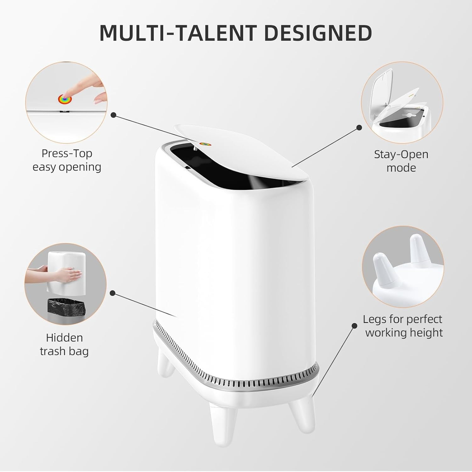 Maoface Small Bathroom Trash Can with Lid 3.2 Gallon - Slim Garbage Can for Bedroom Office Living Room