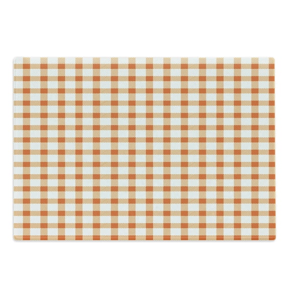 Orange and White Cutting Board, Retro Gingham Style Checkered Squares Pattern in Warm Colors Plaid, Decorative Tempered Glass Cutting and Serving Board, Large Size, Orange and White, by Ambesonne