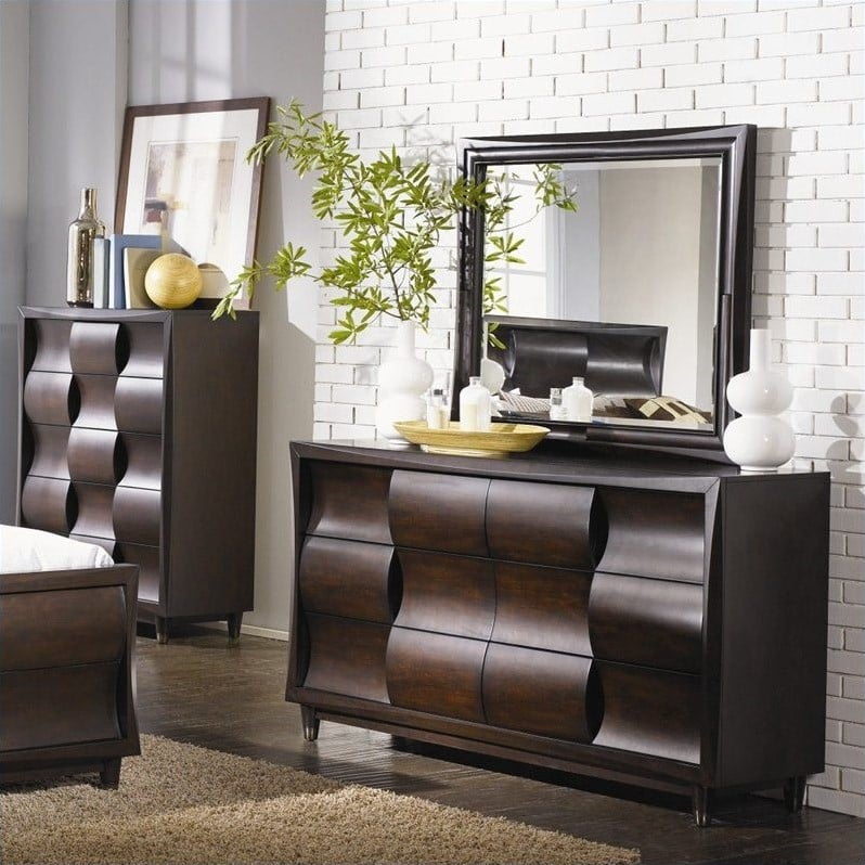 Magnussen Fuqua Dresser And Mirror Set In Black Cherry Walmart Com
