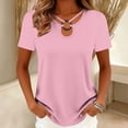 thumbnail image 2 of Women's Short Sleeve T-Shirt, Casual Keyhole Neck Soft Tee Shirt, Solid Color Summer Tops for Women Loose Fitted Tshirt Everyday Wear, Pinks M, 2 of 6