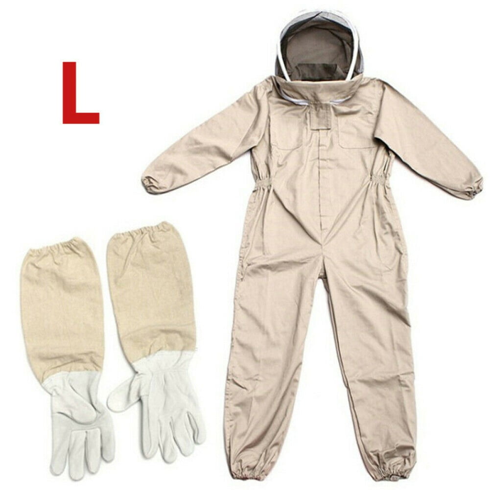 Full Body Anti-Bee Suit Beekeeping Clothing Veil Hood Protective+Gloves Cotton 