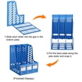 thumbnail image 4 of Unique Bargains Magazine File Holder, PP Plastic Vertical 3 Compartment Desktop Book Newspaper Notebook Storage Rack, Blue, 4 of 4