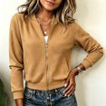 thumbnail image 5 of Cropped Bomber Jacket for Women Textured Lightweight Zip Up Fall Fashion Outerwear Long Sleeve Casual Jackets Earthy Yellow XL, 5 of 7