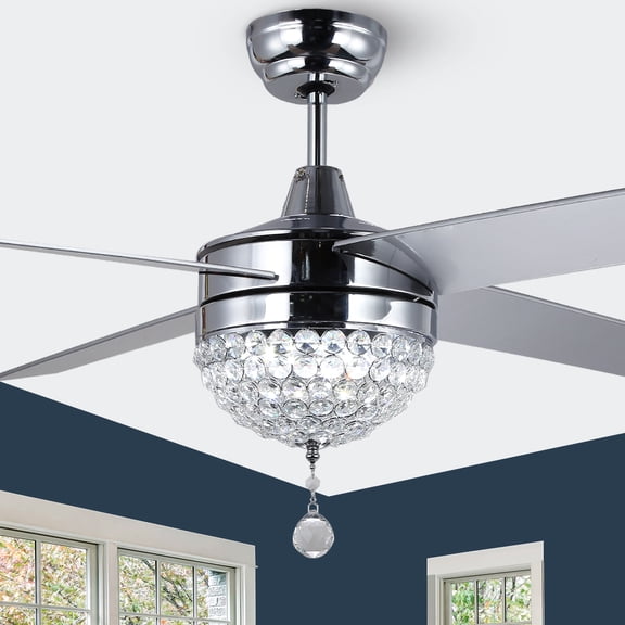 52" LED Silver Crystal Ceiling Fan with Remote Control and Light Kit Included