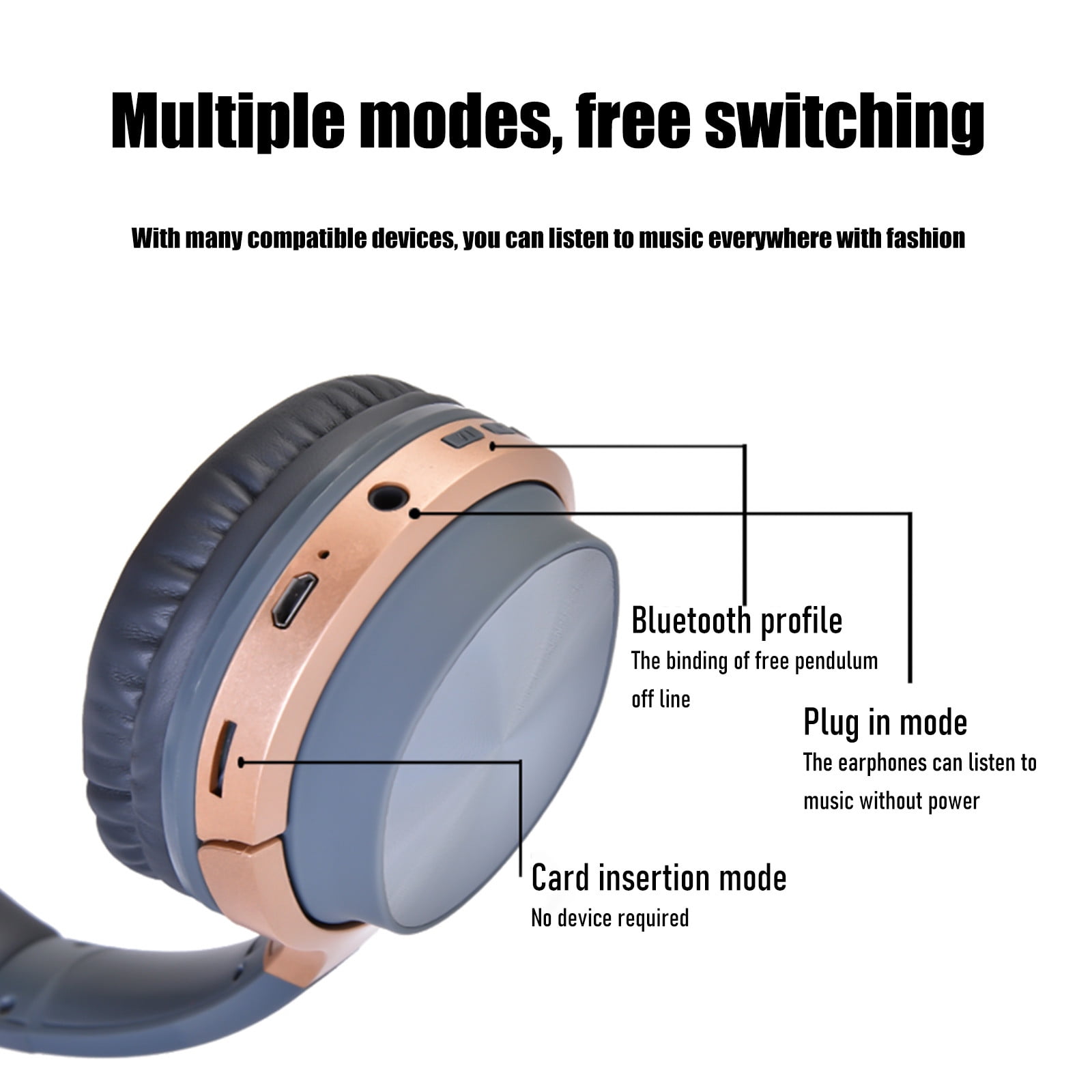 Wireless Headphones, Over Ear Bluetooth 5.0 with Microphone, Foldable Design and Enhanced Bass for Commuting, Gaming, Work