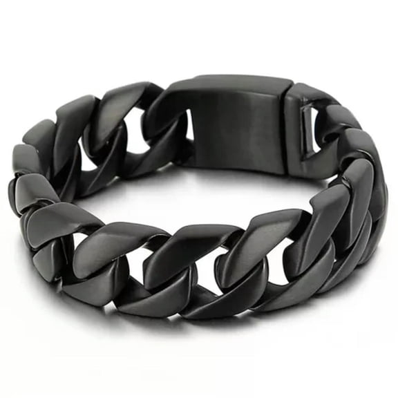 EOEMY 20mm Men'S Heavy Polished Stainless Steel Large Cuban Link Chain Bracelet 8.26"-Black