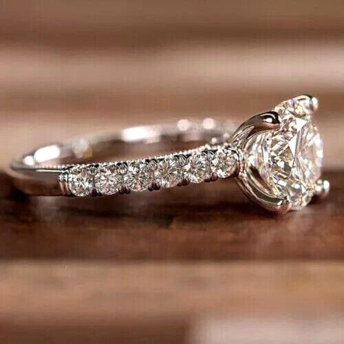 Solitaire Engagement Ring 14K White Gold Plated Silver 2.22Ct Round Lab Created Diamond