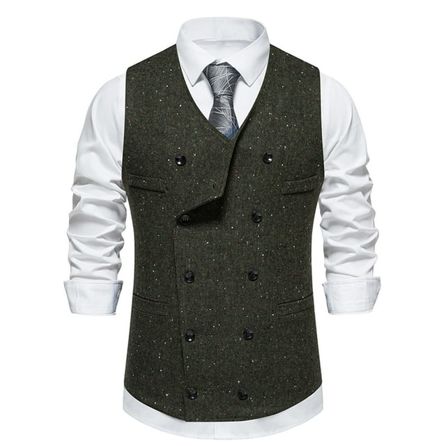 EGNMCR Débardeurs Hommes Mode Rétro avec Poches Double Boutonnage Col en V Gilet Blouse