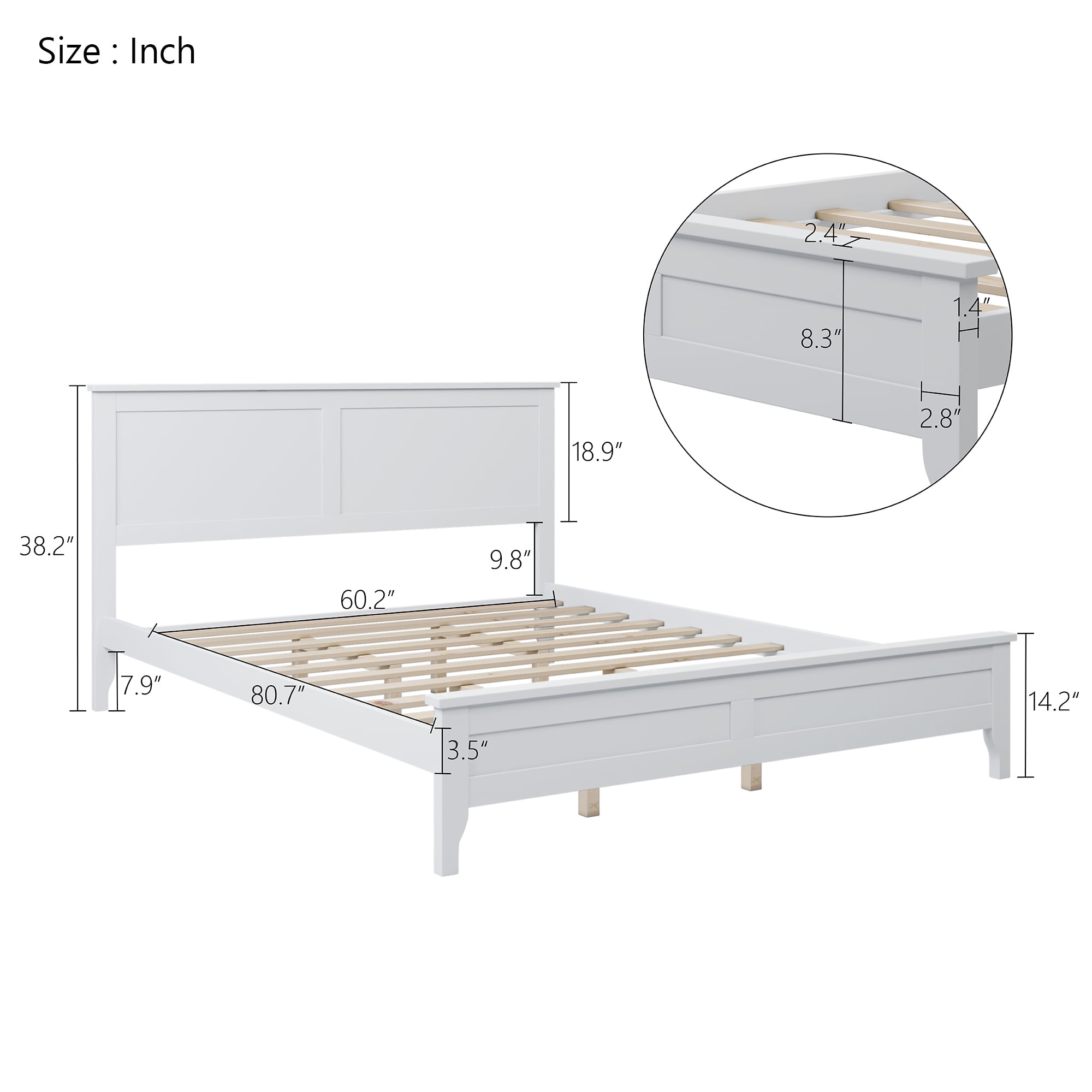 Aukfa Queen Bed Frame, Wood Platform Bed with Headboard - White