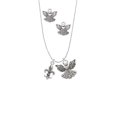 thumbnail image 2 of Delight Jewelry Medium Antiqued Fleur di Lis Silver tone Guardian Angel Charm Necklace and Stud Earrings, 2 of 4