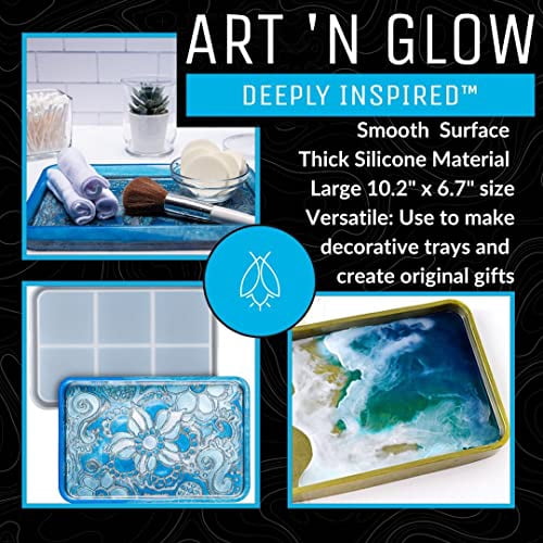 Art 'N Glow Rectangle Tray Silicone Mold - Epoxy Resin Silicone Mold For Home Decorations, DIY Crafts, Trinket & Accessories Tray, Table Decor and Gift Ideas - 10.3 x 6.7 in