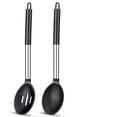 thumbnail image 1 of Juego de 2 cucharas de cocina de silicona grandes, cuchara para untar sólida antiadherente, utensilios de cocina resistentes al calor para mezclar, servir, escurrir y revolver NEGRO, 1 of 5