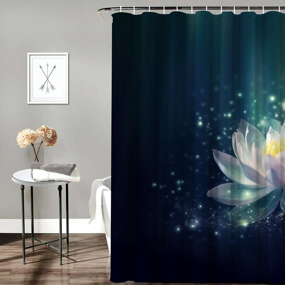 Pratyus Flowers Star Hologram Quick-Drying Shower Curtain Set for Bathroom Polyester Fiber Washable with Hooks 69x72