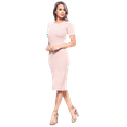 thumbnail image 3 of YELETE Short Sleeve Crew Neck Midi Bodycon Dress, Camel M, 3 of 4