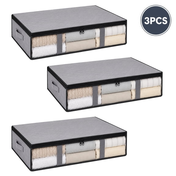 Under Bed Storage Containers, 3 Pcs Closet Organizers and Storage Bins Foldable Underbed Storage Bags for Linen Sheets Blanket Clothing Comforter Sweaters 90L