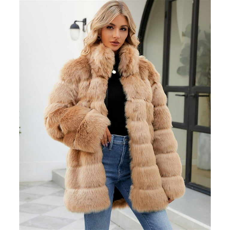 LinYooLi Women Luxury Winter Warm Fluffy Soft Faux Fur Coat Long Jacket Outwear Walmart