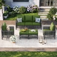 thumbnail image 5 of UDPATIO 5-Piece Outdoor Patio Furniture Set, Outdoor Conversation Set，Wicker Rattan Sofa Set with Ottoman, Garden Conversation Seating Set for Backyard,Gray Wicker Furniture with Green Cushions, 5 of 8