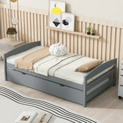 EUROCO Twin Size Platform Bed Frame with Trundle, Low Profile Easy Assembly Daybed for Kids Teens Bedroom, Gray