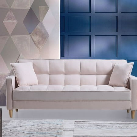 Beige Microfiber Sofa - Modern Linen Fabric Tufted Small Space Living Room Sofa Couch (Beige)