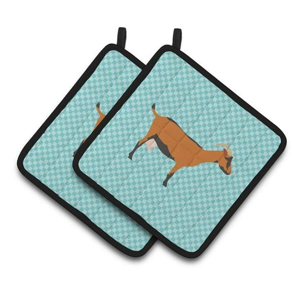 Caroline's Treasures Oberhasli Goat Blue Check Pair of Pot Holders