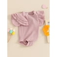 thumbnail image 6 of Aojekbee Baby Girl Summer Romper Ruffle Sleeve Round Neck Solid Color Ribbed Bodysuit Newborn Playsuit, 6 of 10