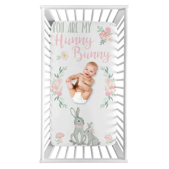 Sweet Jojo Designs Bunny Floral Pink and Grey Photo Op Fitted Crib Sheet