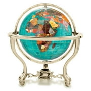 Angle View: Alexander Kalifano GT220G-BB 9 in. Gemstone Globe with Gold Colored Commander 3-Leg Table Stand - Bahama Blue Ocean