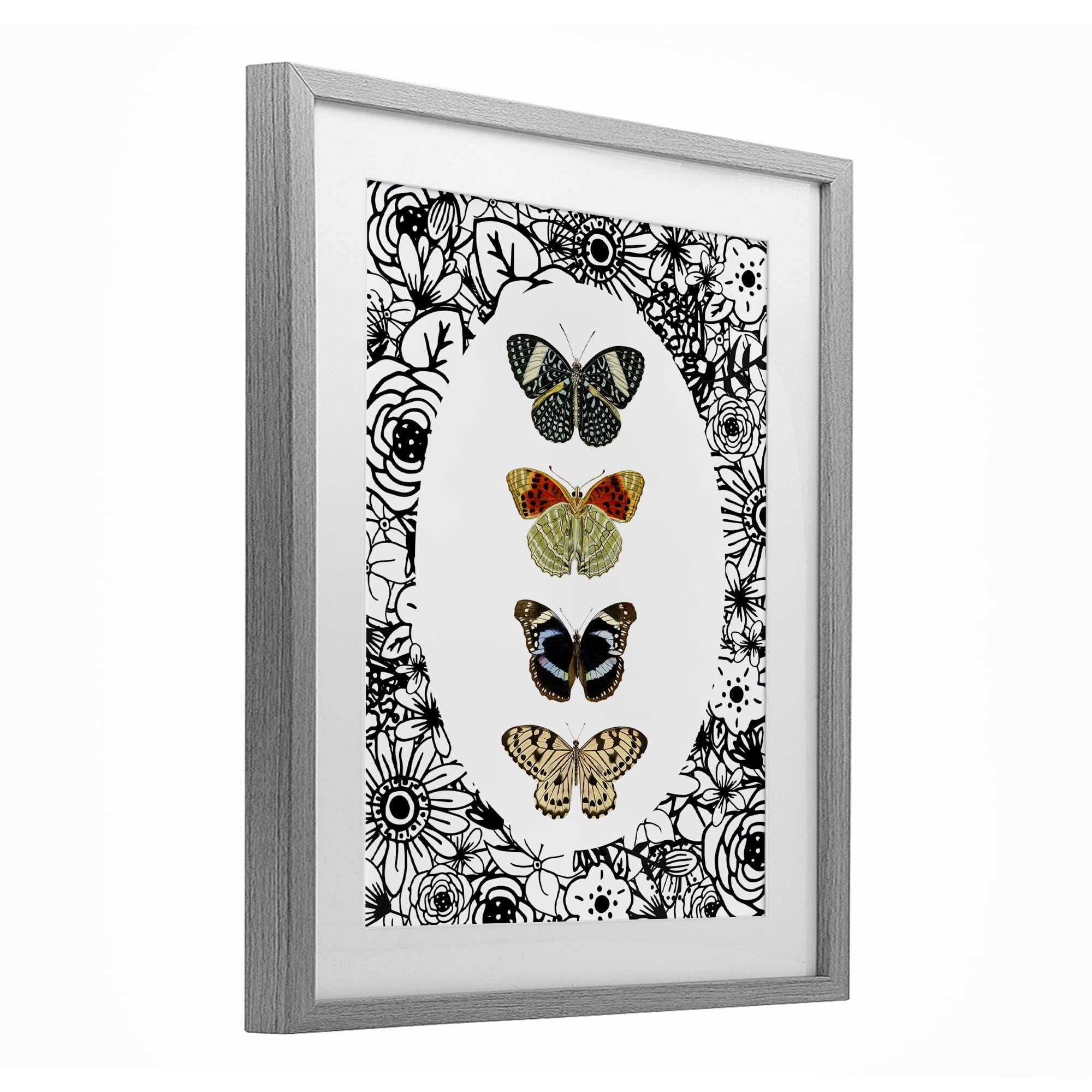 Stupell Industries Floral Butterfly Lineup Gray Framed Print Under Glass, design by Dan Meneely