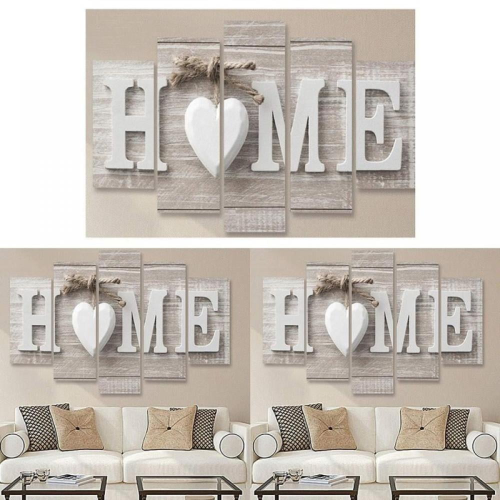 Decor Heart of Home Love Wall Art ,5 Panels Framed Canvas Painting for Living Room Decoration Modern Artwork 3D
