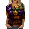 thumbnail image 3 of QATAINLAV Mardi Gras Shirts for Women Carnival Party Tunic Blouses 3/4 Sleeve 3D Print Casual Fashion Shirts Tops Multicolor S Prime Sales Of The Day, 3 of 6