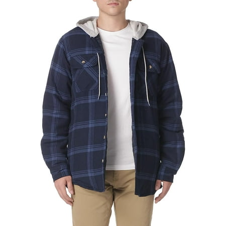 Wrangler Authentics Men's Long Sleeve Quilted Lined Flannel Shirt Jacket with Hood X-Large Navy